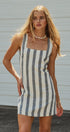 Striped Linen-Blend Square Neck Mini Dress in Nany - Women's Dresses | Urban Daizy