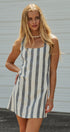 Striped Linen-Blend Square Neck Mini Dress in Nany - Women's Dresses | Urban Daizy