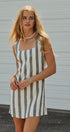 Striped Linen-Blend Square Neck Mini Dress in Nany - Women's Dresses | Urban Daizy