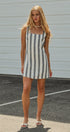 Striped Linen-Blend Square Neck Mini Dress in Nany - Women's Dresses | Urban Daizy