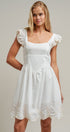 Embroidered Lace Trim Cotton Babydoll Mini Dress in White - Women's Dresses | Urban Daizy