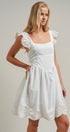 Embroidered Lace Trim Cotton Babydoll Mini Dress in White - Women's Dresses | Urban Daizy