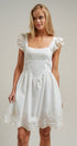 Embroidered Lace Trim Cotton Babydoll Mini Dress in White - Women's Dresses | Urban Daizy