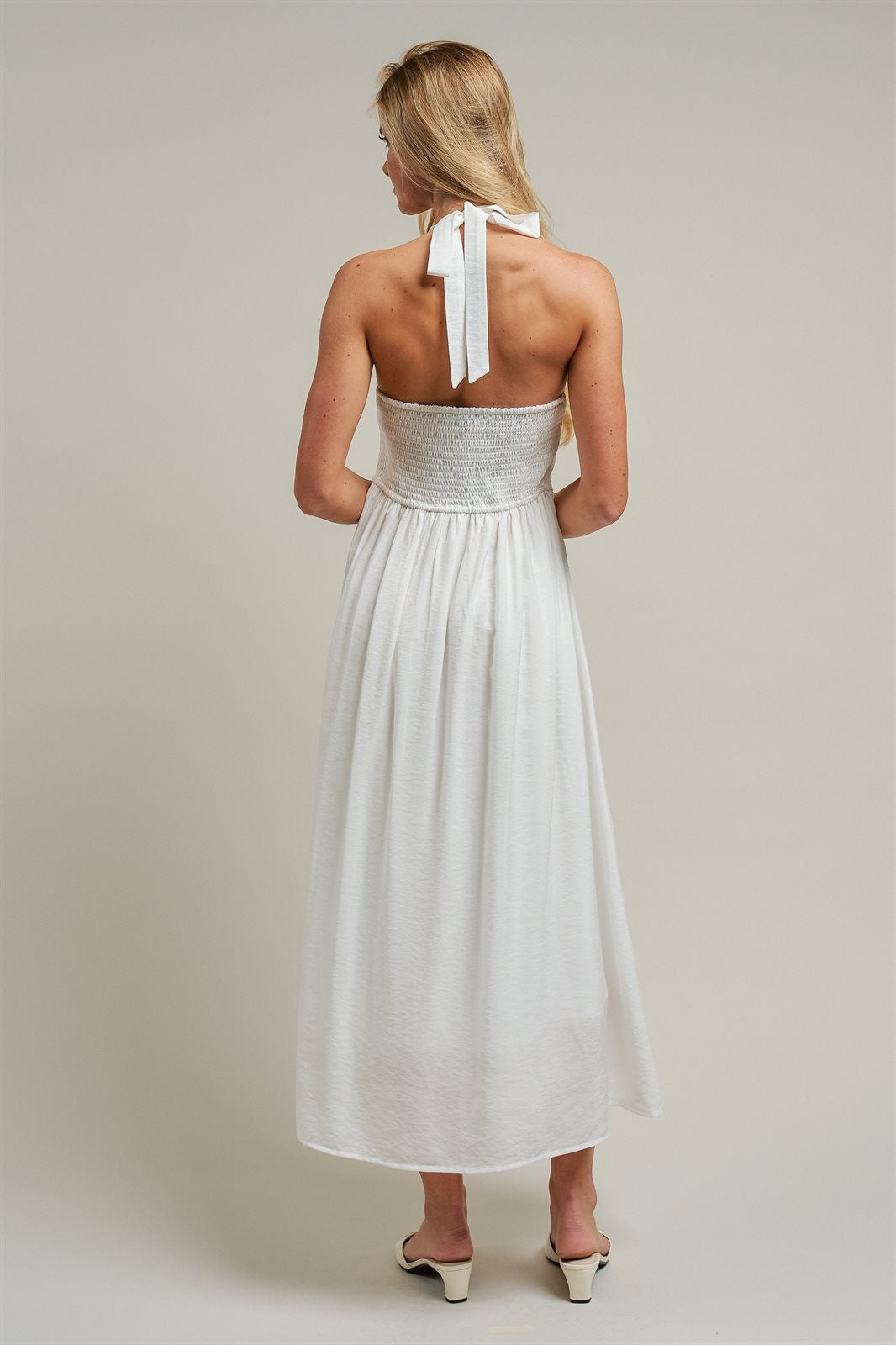 Floral Embroidered Halter Corset Midi Dress in White - Women's Dresses | Urban Daizy