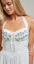 Floral Embroidered Halter Corset Midi Dress in White - Women's Dresses | Urban Daizy