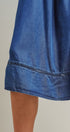 Smocked Strapless Denim Midi Dress With Ladder Trim in Blue - Women's Dresses | Urban Daizy