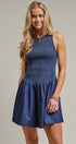 Smocked Denim Drop Waist Mini Dress in Indigo - Women's Dresses | Urban Daizy