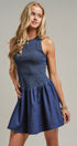 Smocked Denim Drop Waist Mini Dress in Indigo - Women's Dresses | Urban Daizy