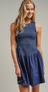 Smocked Denim Drop Waist Mini Dress in Indigo - Women's Dresses | Urban Daizy
