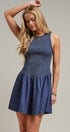 Smocked Denim Drop Waist Mini Dress in Indigo - Women's Dresses | Urban Daizy