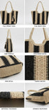 Striped Woven Straw Tote Bag with Tassel in Black - Women's Fashion | Urban Daizy
