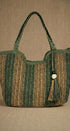 Striped Woven Straw Tote Bag with Tassel in Olive - Women's Fashion | Urban Daizy