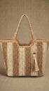 Striped Woven Straw Tote Bag with Tassel in Taupe	 - Women's Fashion | Urban Daizy