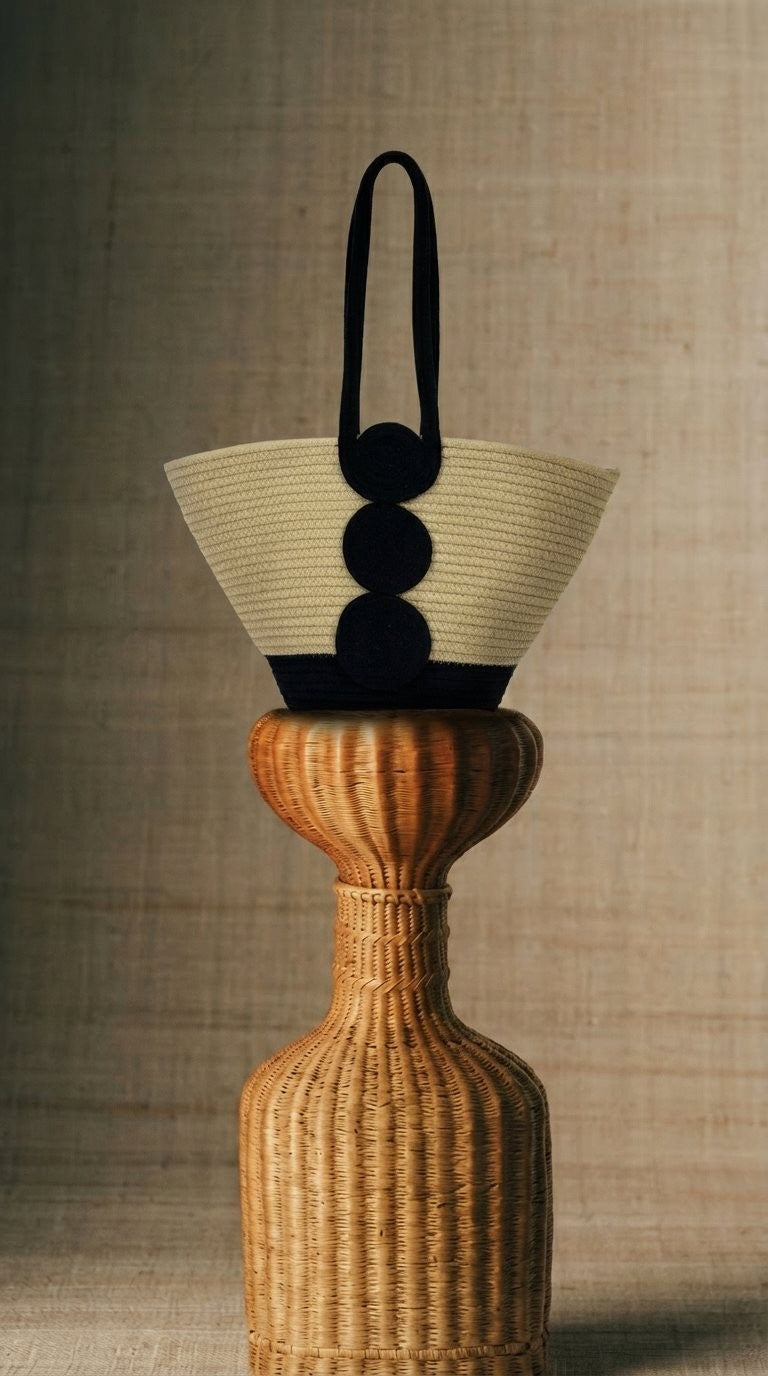 Rope Coil Tote Bag with Circle Appliqué Detail in Tan - Women's Fashion | Urban Daizy