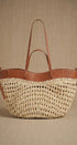Woven Raffia & Leather Trim Double Strap Tote in Tan - Women's Fashion | Urban Daizy