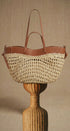 Woven Raffia & Leather Trim Double Strap Tote in Tan - Women's Fashion | Urban Daizy