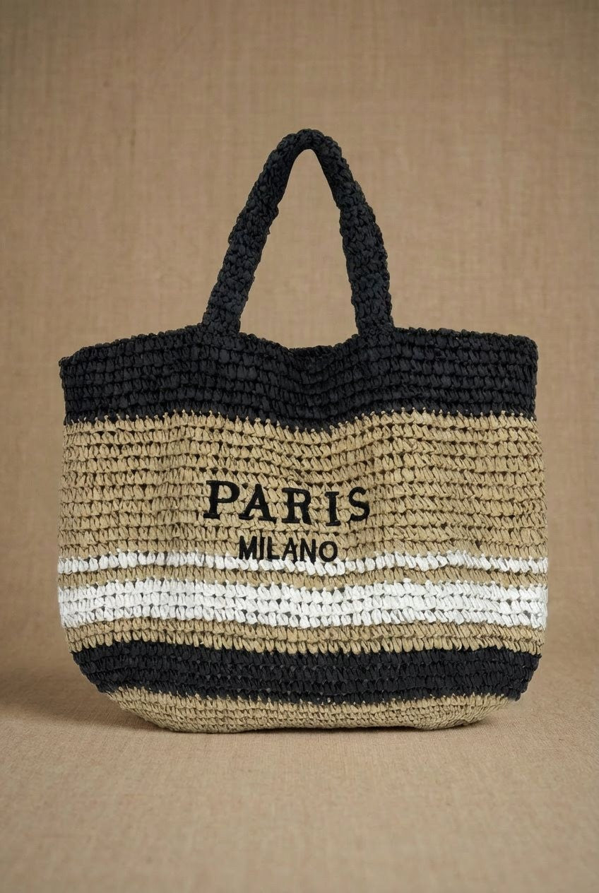 Paris Milano Woven Stripe Raffia Tote Bag in Tan - Women's Fashion | Urban Daizy