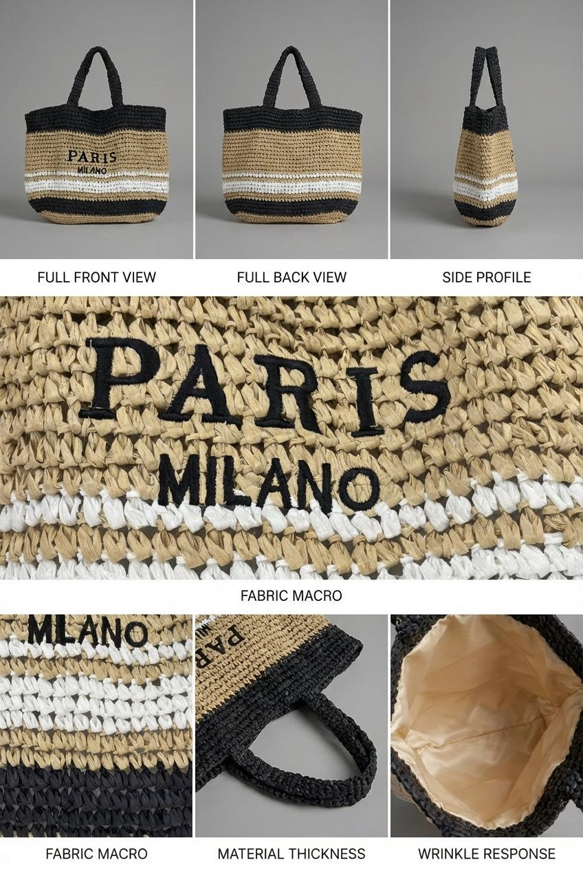 Paris Milano Woven Stripe Raffia Tote Bag in Tan - Women's Fashion | Urban Daizy