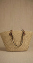 Woven Straw Market Tote Bag with Leather Straps in Tan - Women's Fashion | Urban Daizy