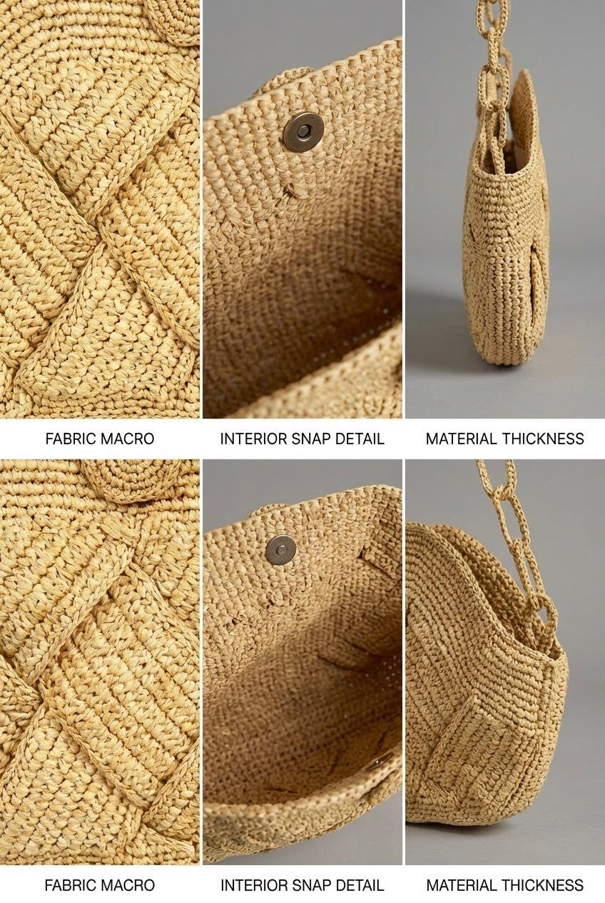 Raffia Woven Lattice Clutch with Chain Strap in Tan - Women's Fashion | Urban Daizy