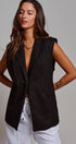 Linen Sleeveless Tailored Vest With Notched Lapel in Black - Women's Fashion | Urban Daizy