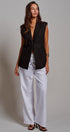 Linen Sleeveless Tailored Vest With Notched Lapel in Black - Women's Fashion | Urban Daizy