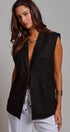 Linen Sleeveless Tailored Vest With Notched Lapel in Black - Women's Fashion | Urban Daizy