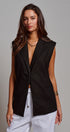 Linen Sleeveless Tailored Vest With Notched Lapel in Black - Women's Fashion | Urban Daizy