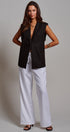 Linen Sleeveless Tailored Vest With Notched Lapel in Black - Women's Fashion | Urban Daizy
