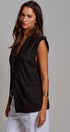 Linen Sleeveless Tailored Vest With Notched Lapel in Black - Women's Fashion | Urban Daizy