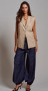 Linen Sleeveless Tailored Vest With Notched Lapel in Khaki - Women's Fashion | Urban Daizy