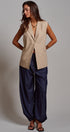 Linen Sleeveless Tailored Vest With Notched Lapel in Khaki - Women's Fashion | Urban Daizy