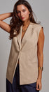 Linen Sleeveless Tailored Vest With Notched Lapel in Khaki - Women's Fashion | Urban Daizy