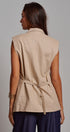 Linen Sleeveless Tailored Vest With Notched Lapel in Khaki - Women's Fashion | Urban Daizy