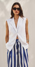Linen Sleeveless Tailored Vest With Notched Lapel in White - Women's Fashion | Urban Daizy