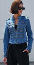 Military Denim Jean Jacket Double Button Front in Blue - Women's Jackets & Blazers | Urban Daizy