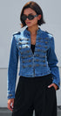 Military Denim Jean Jacket Double Button Front in Blue - Women's Jackets & Blazers | Urban Daizy