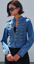 Military Denim Jean Jacket Double Button Front in Blue - Women's Jackets & Blazers | Urban Daizy