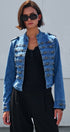 Military Denim Jean Jacket Double Button Front in Blue - Women's Jackets & Blazers | Urban Daizy