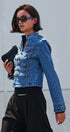 Military Denim Jean Jacket Double Button Front in Blue - Women's Jackets & Blazers | Urban Daizy