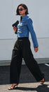 Military Denim Jean Jacket Double Button Front in Blue - Women's Jackets & Blazers | Urban Daizy