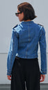 Military Denim Jean Jacket Double Button Front in Blue - Women's Jackets & Blazers | Urban Daizy
