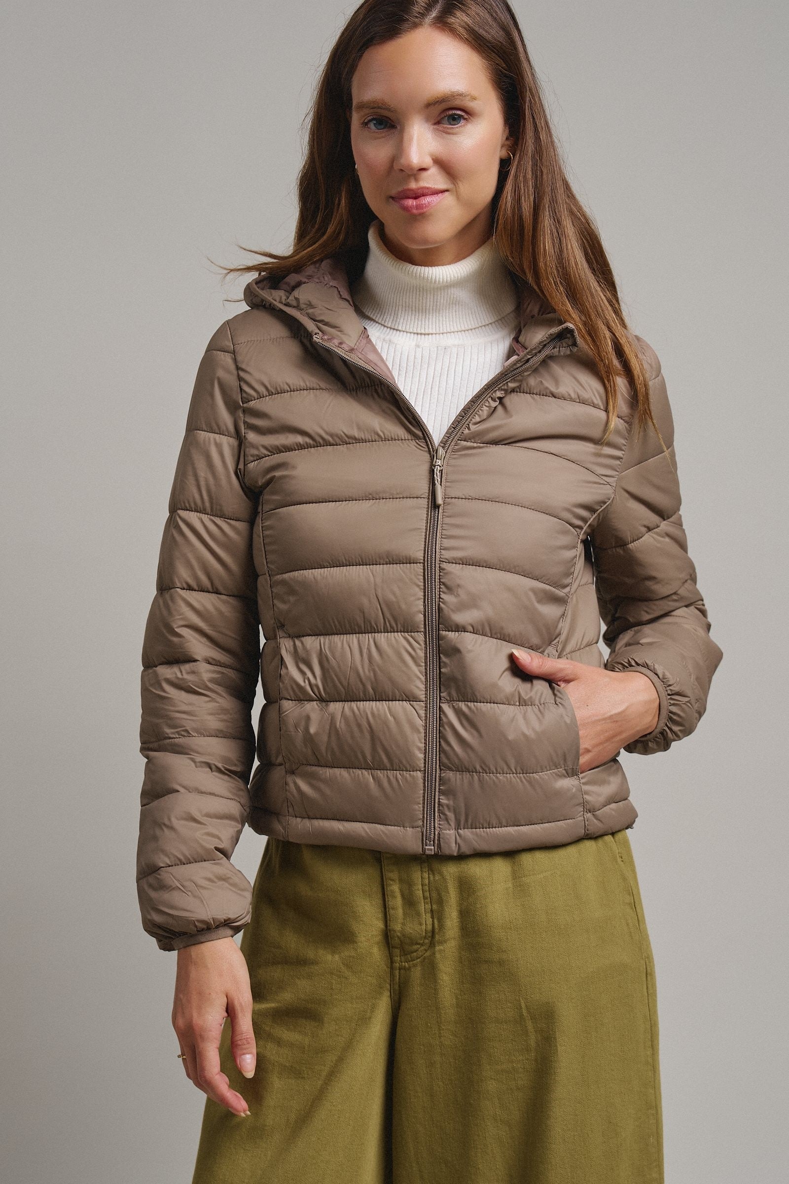 Crisp Air Hooded Puffer Jacket in Mocha - Women's Puffer Outerwear | Urban Daizy