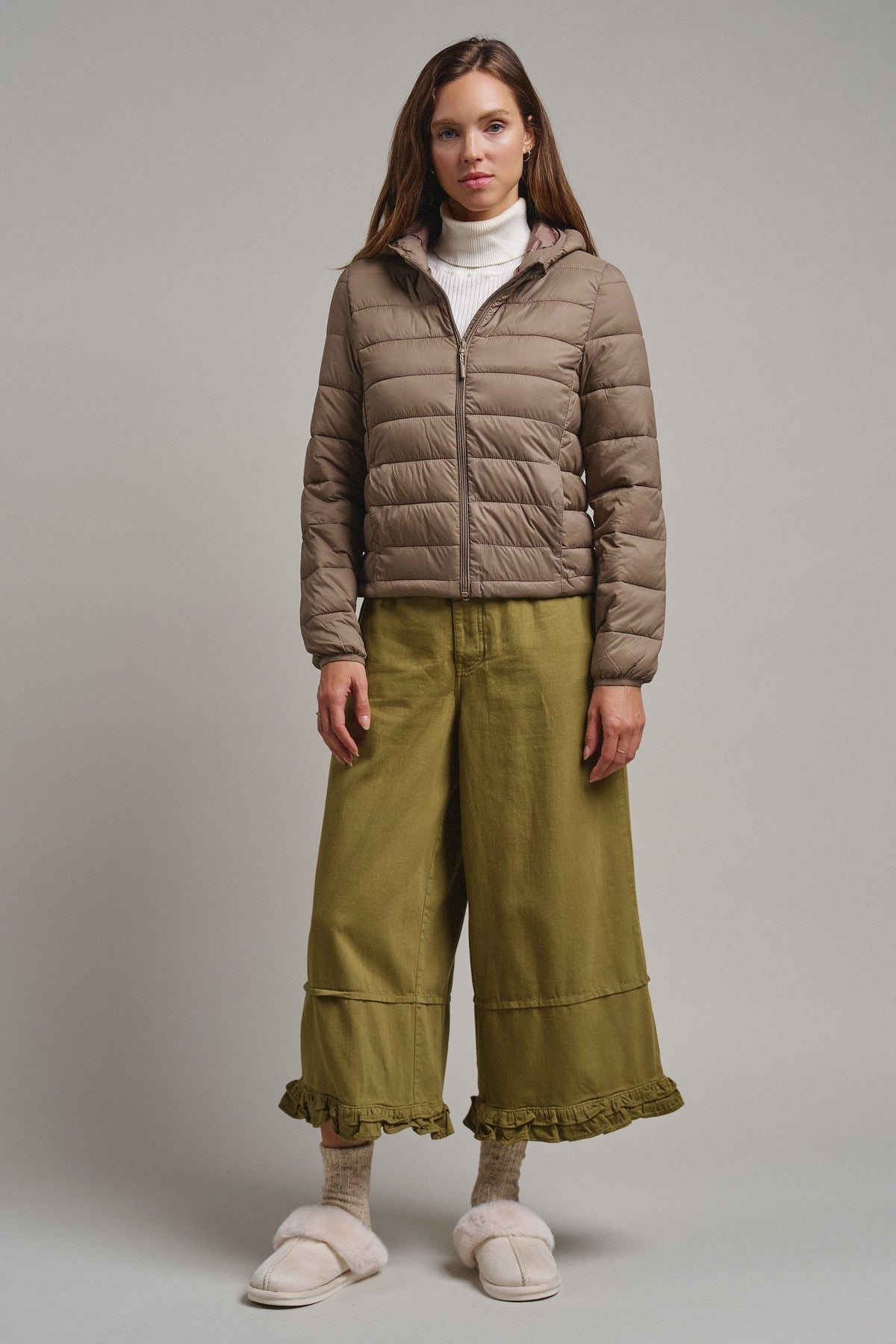 Crisp Air Hooded Puffer Jacket in Mocha - Women's Puffer Outerwear | Urban Daizy