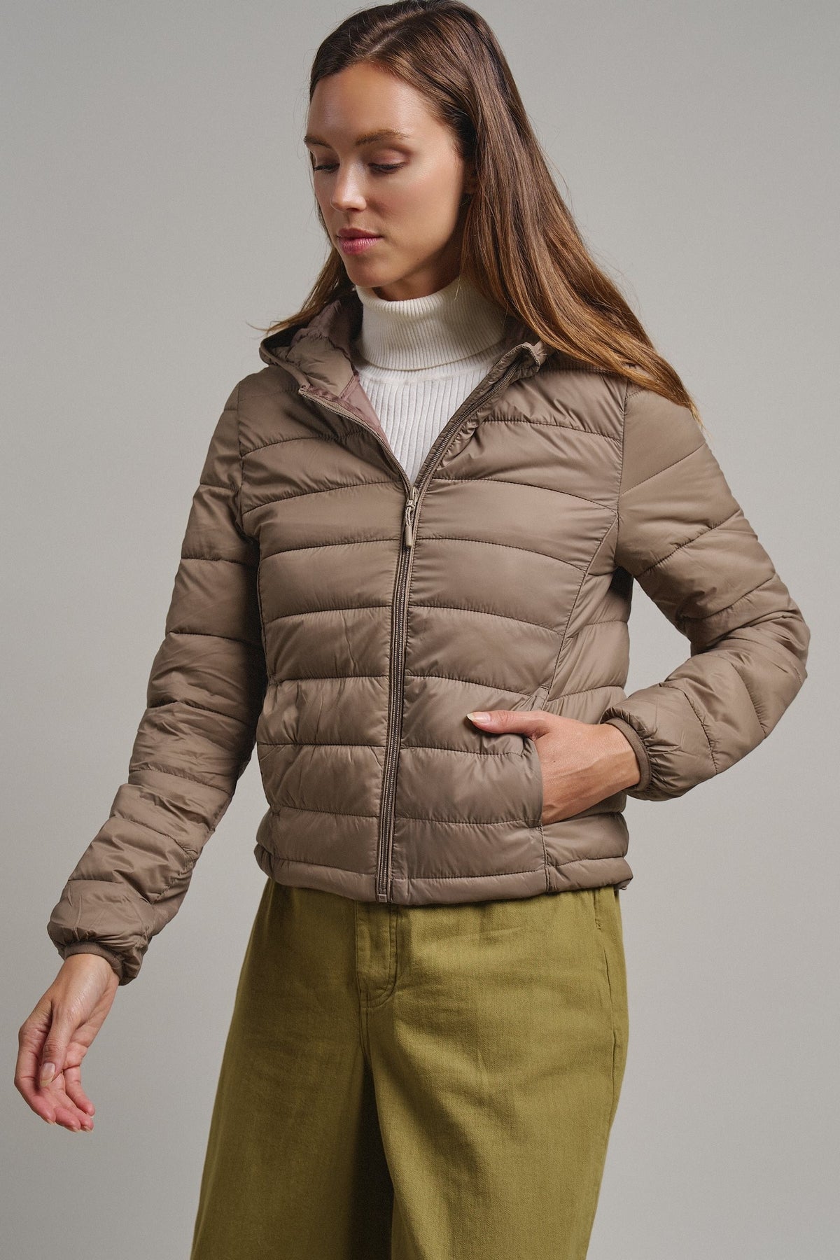 Crisp Air Hooded Puffer Jacket in Mocha - Women's Puffer Outerwear | Urban Daizy