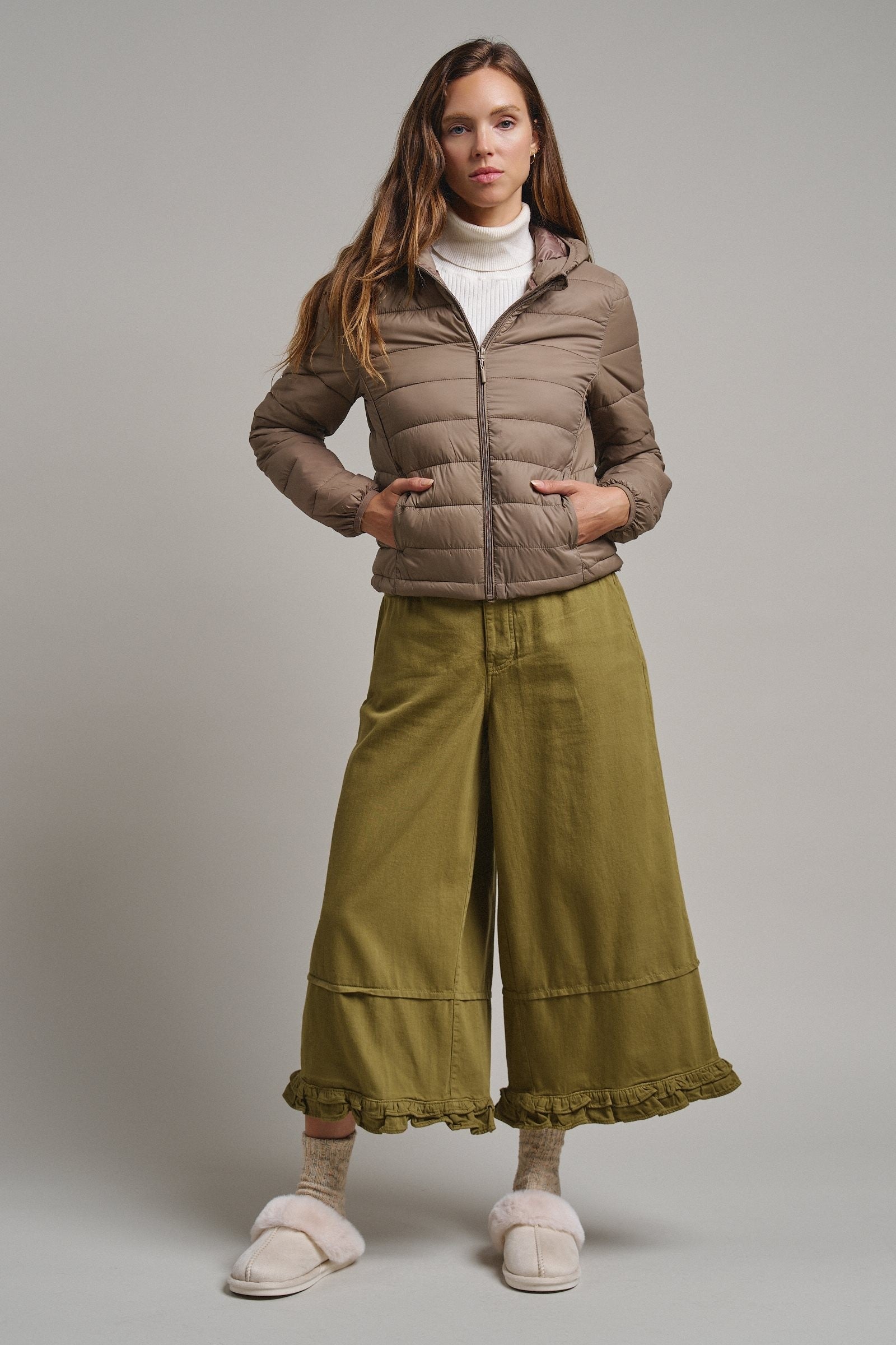 Crisp Air Hooded Puffer Jacket in Mocha - Women's Puffer Outerwear | Urban Daizy