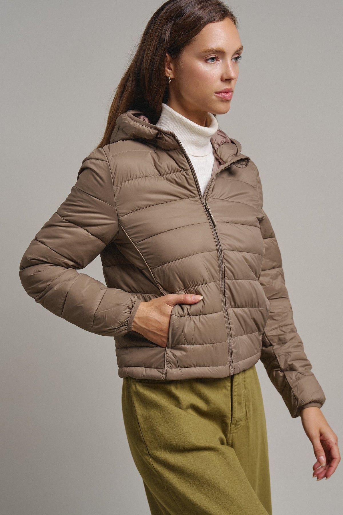 Crisp Air Hooded Puffer Jacket in Mocha - Women's Puffer Outerwear | Urban Daizy