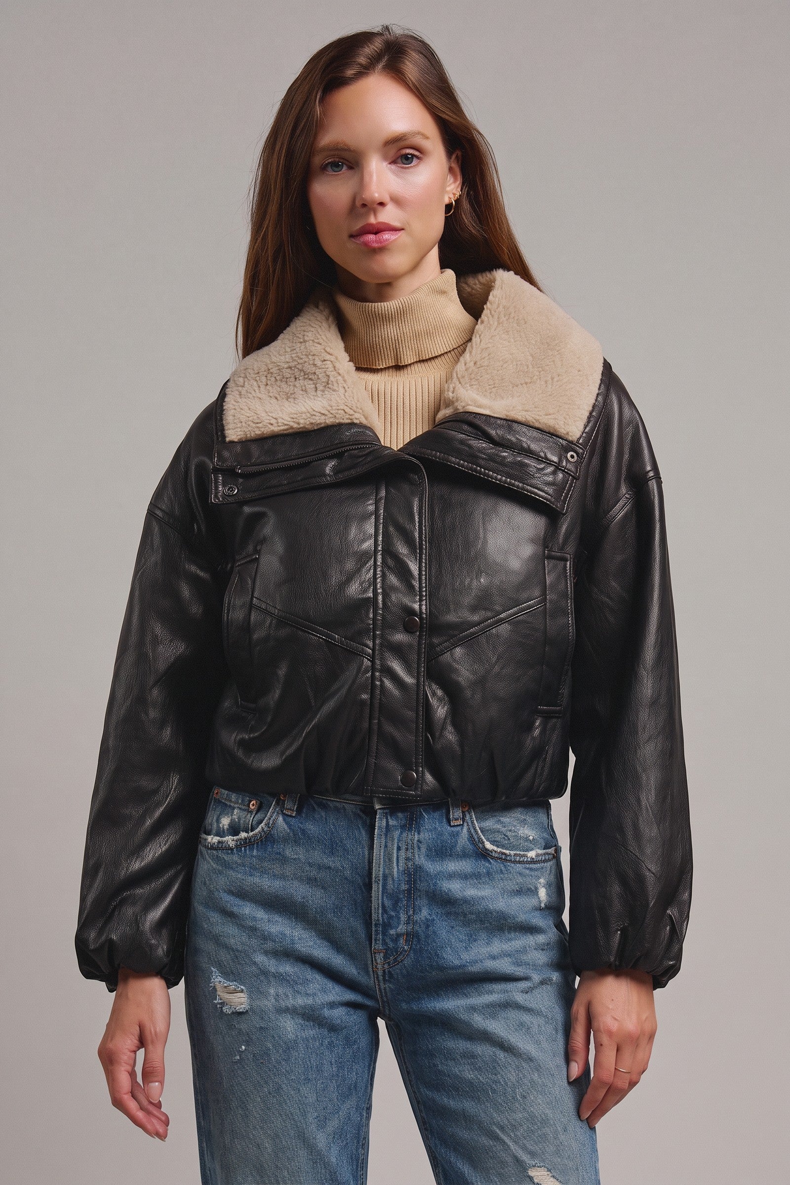 Aviator Hour Sherpa Crop Jacket in Black - Women's Jackets & Blazers | Urban Daizy