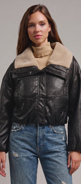 Aviator Hour Sherpa Crop Jacket in Black - Women's Jackets & Blazers | Urban Daizy