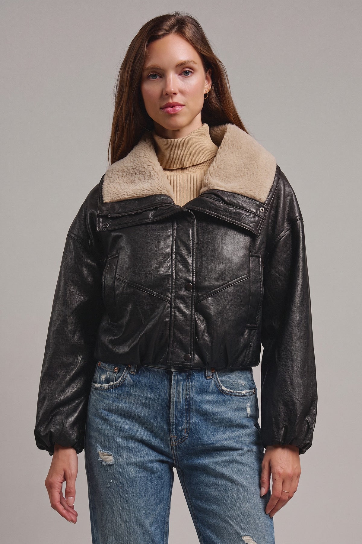 Aviator Hour Sherpa Crop Jacket in Black - Women's Jackets & Blazers | Urban Daizy